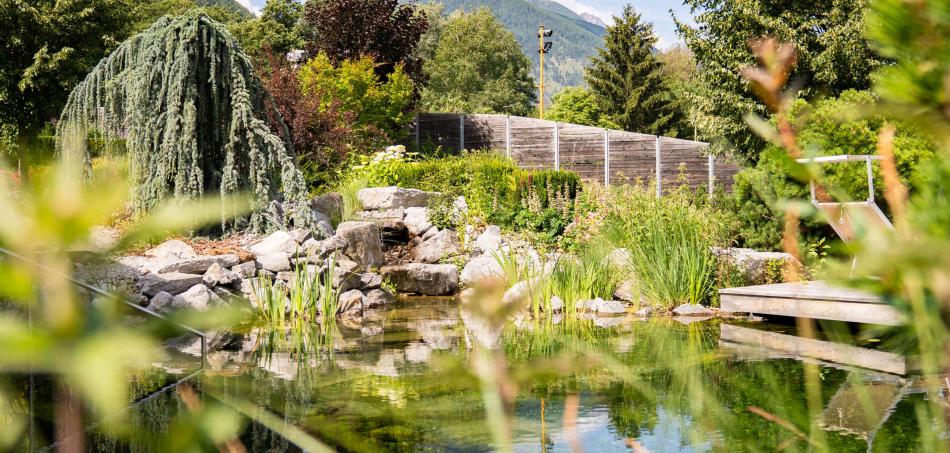 Laghetto nel giardino della sauna fuori servizio.